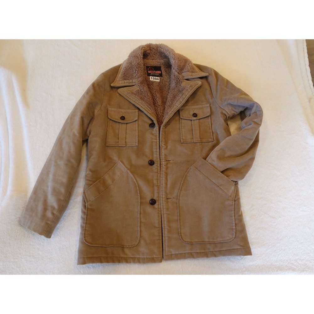 Vintage West Wind Sportswear Tan Sherpa Lined Jacket USA Made‎ Large 70s 80s